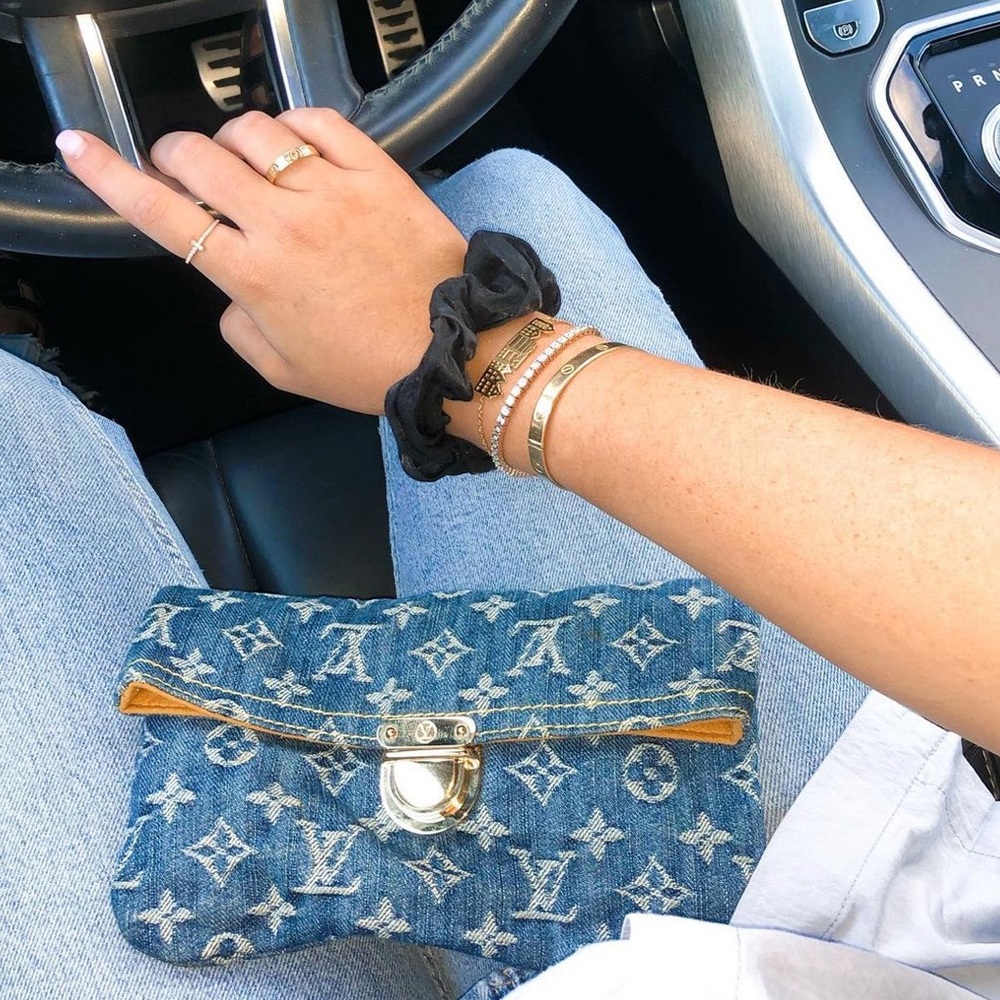 Authentic Louis Vuitton Denim Pochette Plate Clutch